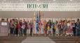 International Students holding flags at Hobson Memorial Union's Ballroom